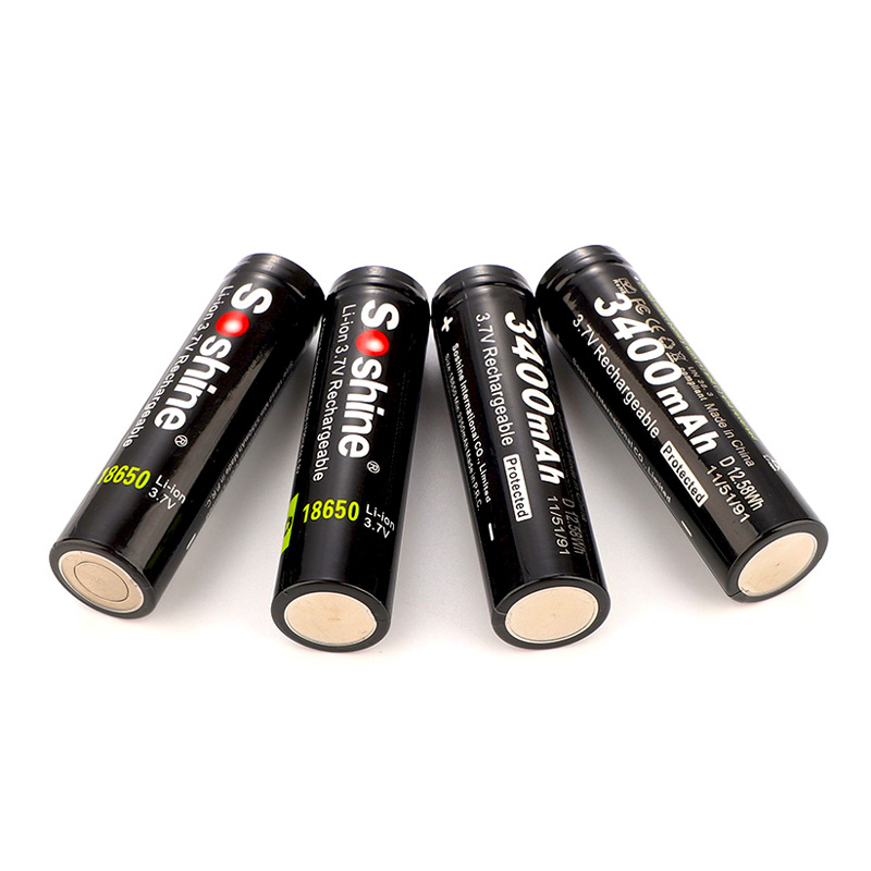 Soshine Li-ion 18650 Battery With Protected: 3.7V 3400mAh