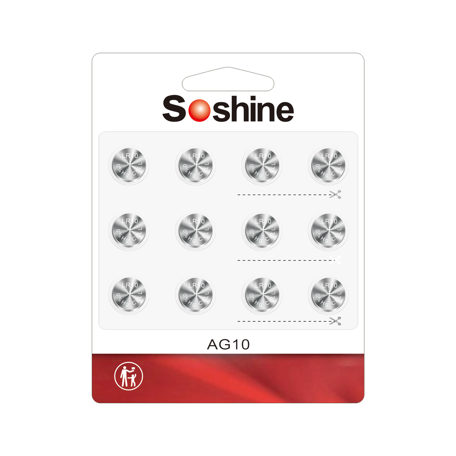 Soshine Alkaline AG10 L1131 390 V390 LR54 SR1130W 1.5V battery (Pack of 12)