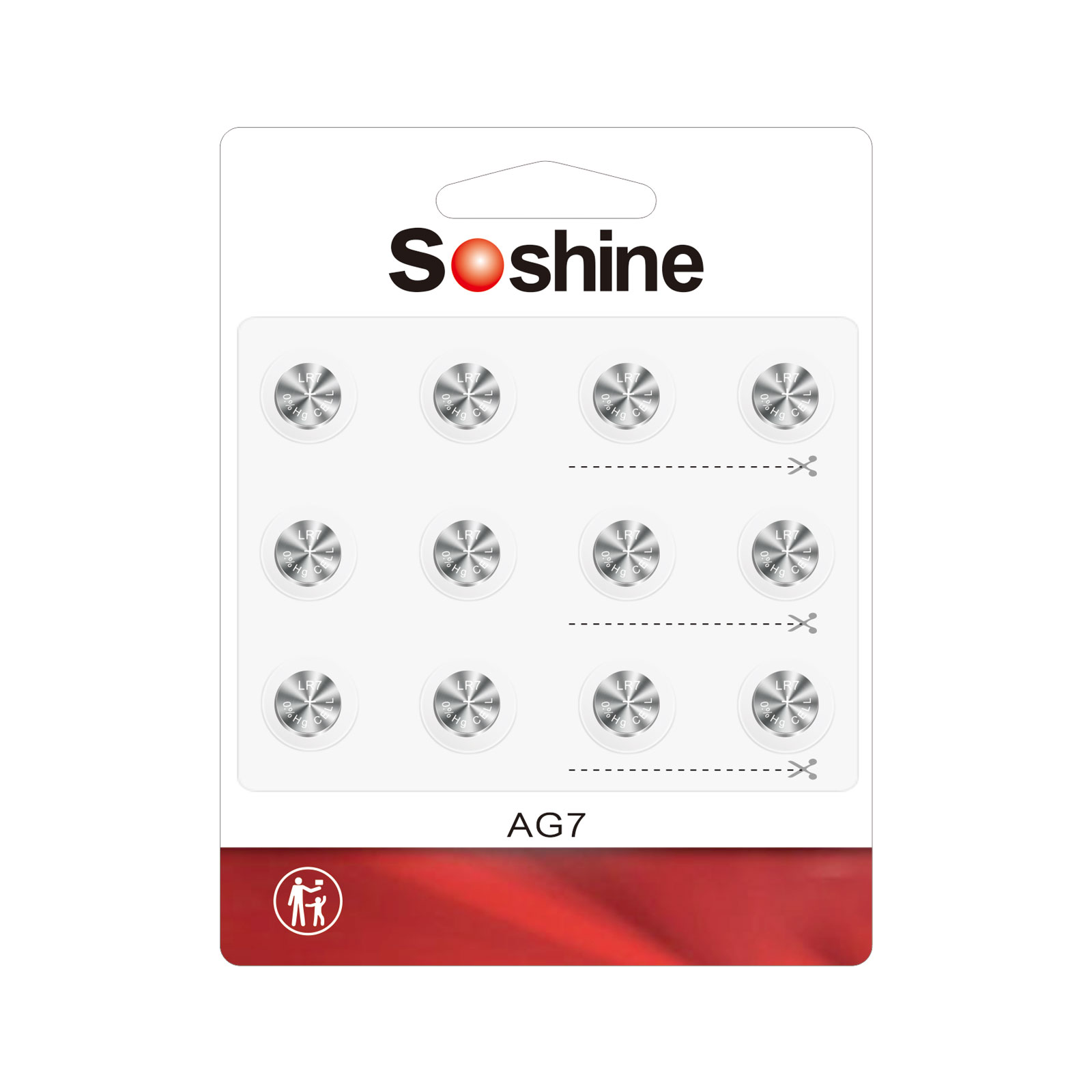 Soshine Alkaline AG7 L927 395 V395 LR57 SR927SW 1.5V battery (Pack of 12)